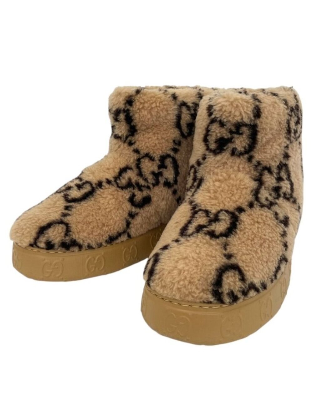 Gucci GG Signature Shearling Short Boots Beige Autumn Winter